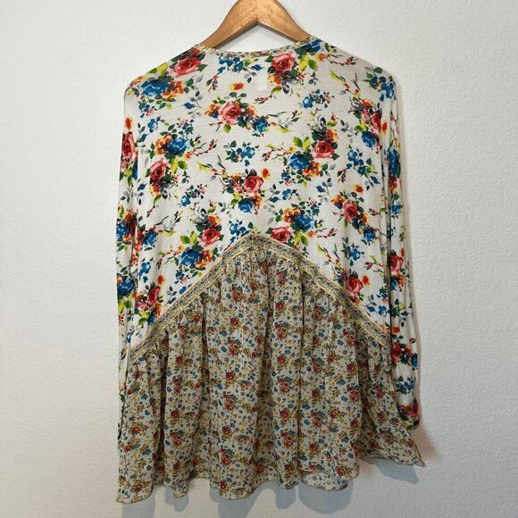 Ivy Jane Spring Has Sprung White Floral Long Sleeve Blouse Women's Size Large - Picture 3 of 5